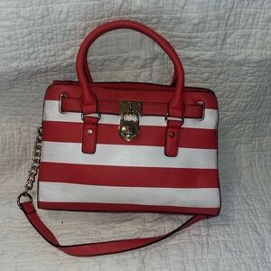 Pink and white striped Michael Kors purse